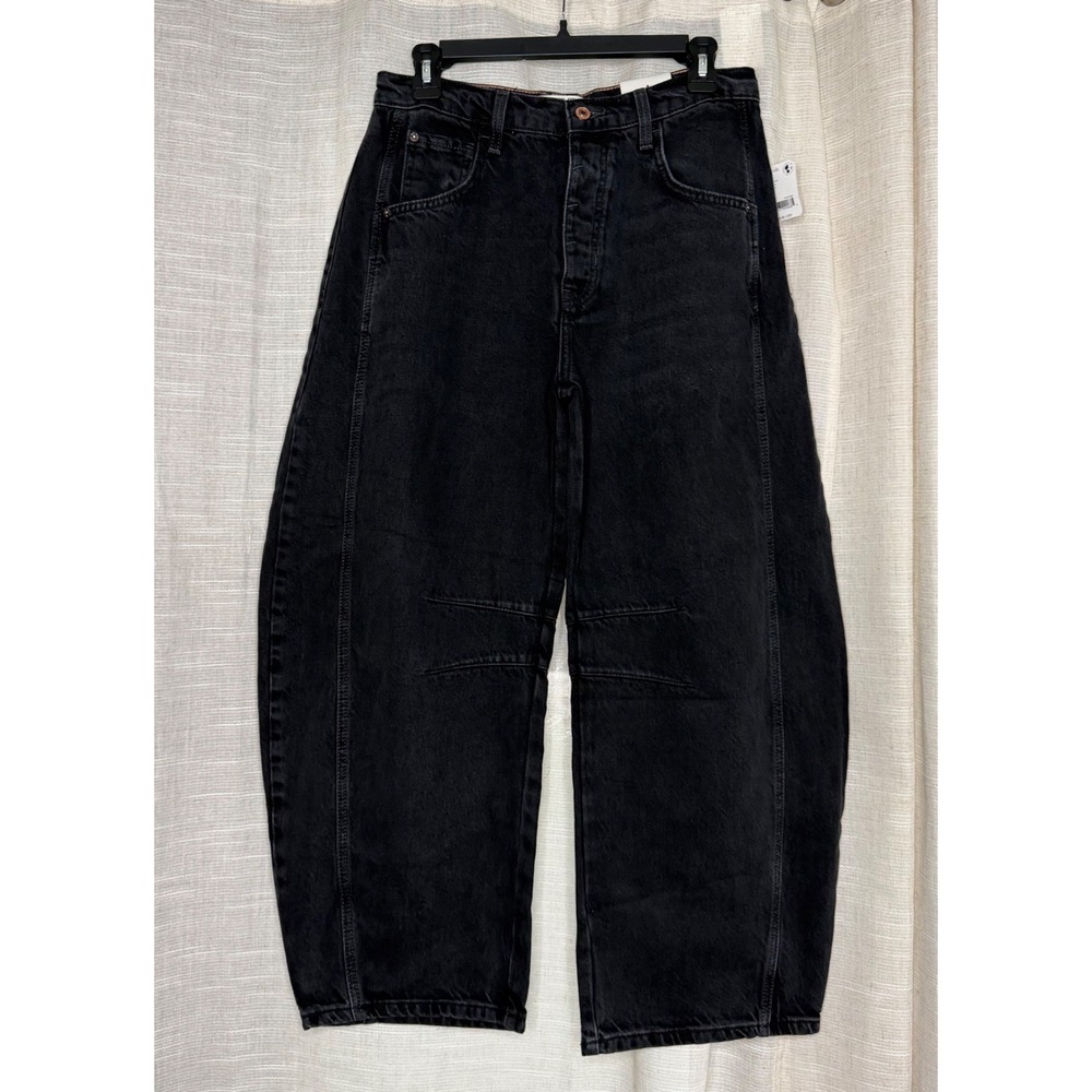 NWT We The Free Lucky You Mid Rise Barrel Jeans Black Denim Soundwave Women's 27